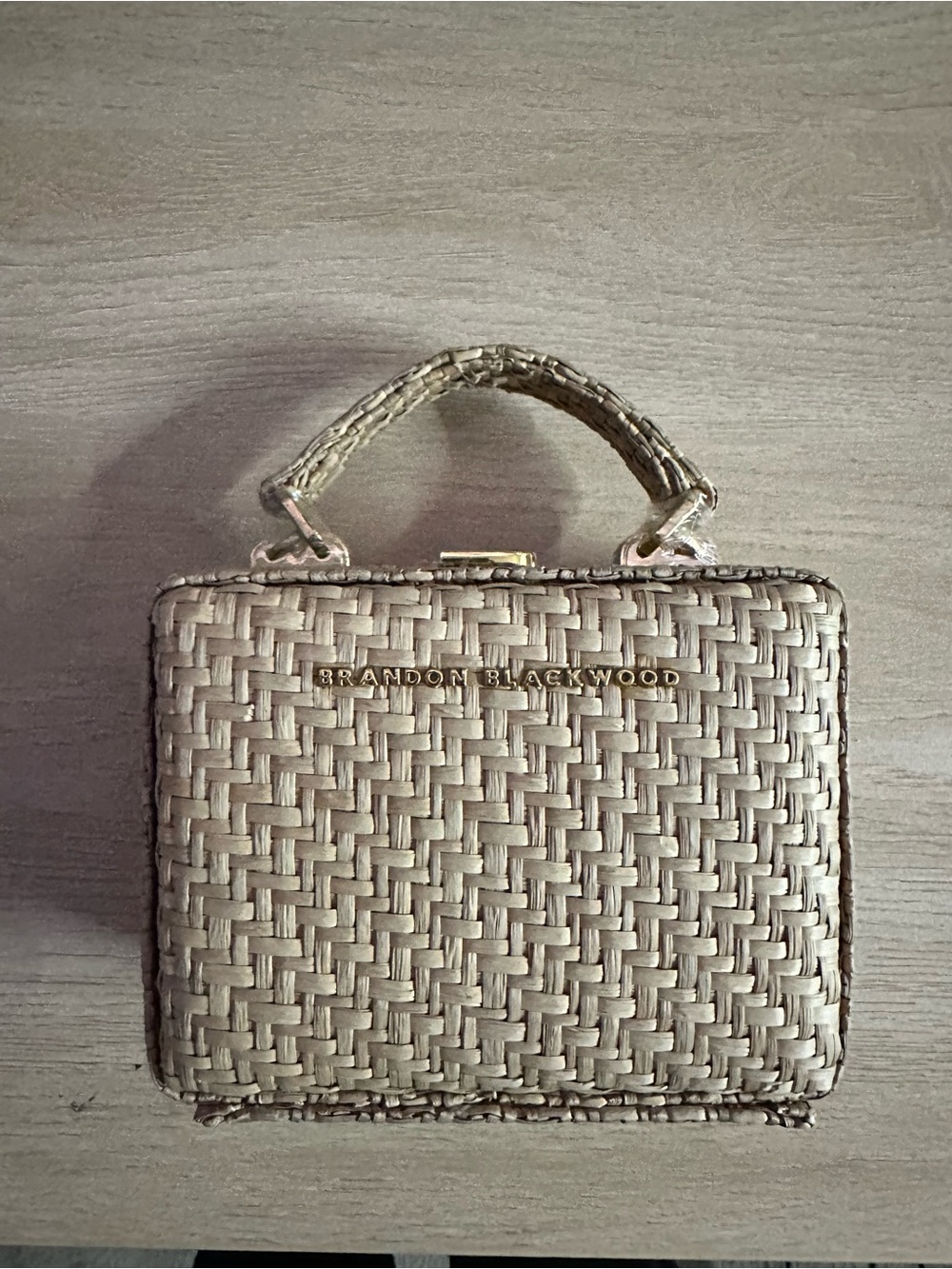 Brandon Blackwood Woven Trunk Bag | Beige Raffia Top Handle